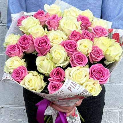 Букет "Розалита" из белых и розовых роз - заказать с доставкой в по Брехово
